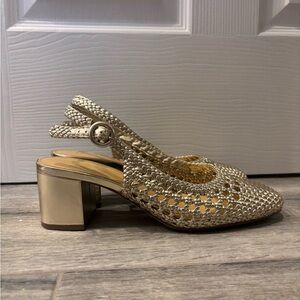 J. Crew Gold Textured Slingback Heels